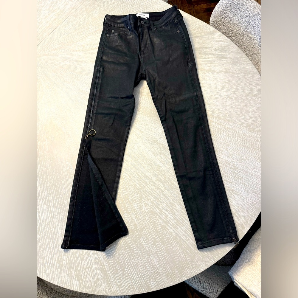 Black wax coated side zippers size 27